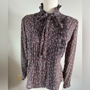 Fair Mart Floral Ruffle Neck Blouse Size S – Boho Cottagecore Bow Top